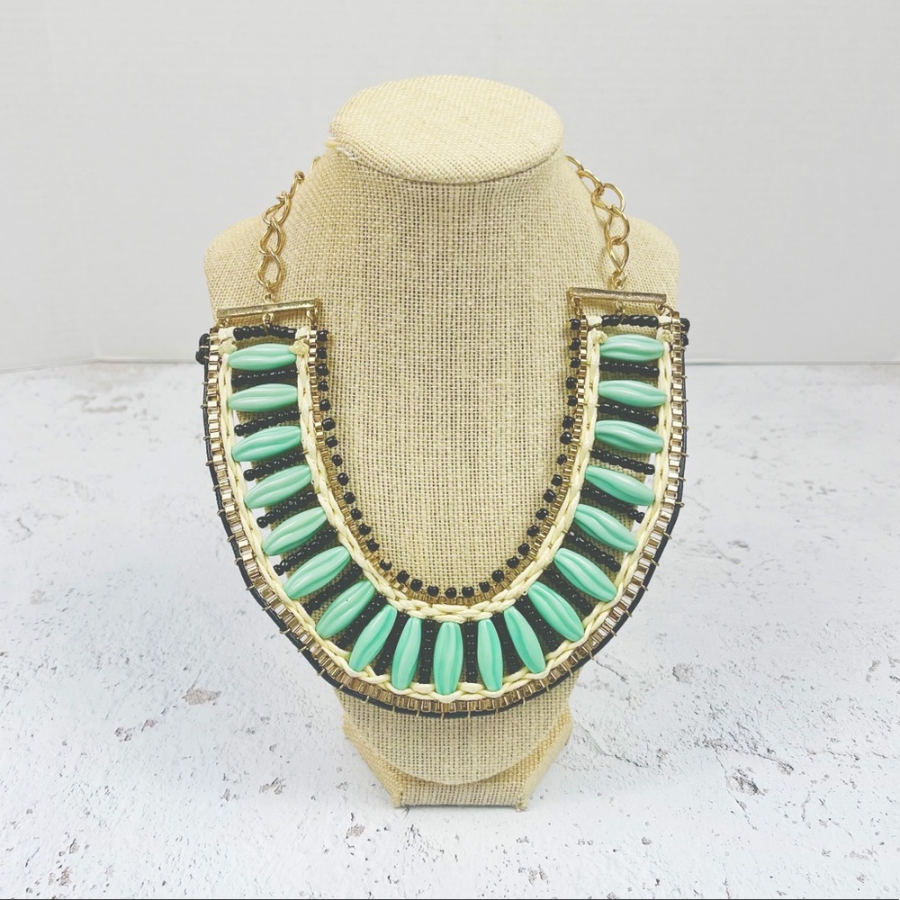Not Available! Necklace Jewelry Turquoise Gold Black Bib Adjustable